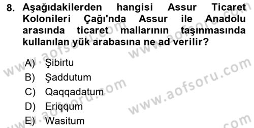 Eski Anadolu Tarihi Dersi 2022 - 2023 Yılı (Vize) Ara Sınav Soruları 8. Soru