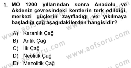 Eski Anadolu Tarihi Dersi 2022 - 2023 Yılı (Final) Dönem Sonu Sınav Soruları 1. Soru