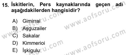 Eski Anadolu Tarihi Dersi 2022 - 2023 Yılı (Final) Dönem Sonu Sınav Soruları 15. Soru