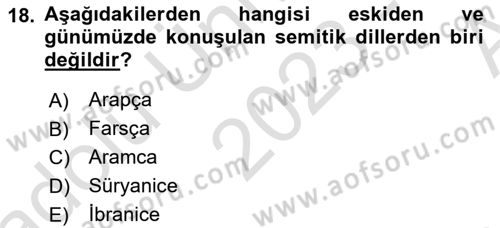 Eski Anadolu Tarihi Dersi 2023 - 2024 Yılı (Vize) Ara Sınav Soruları 18. Soru