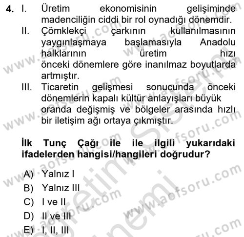 Eski Anadolu Tarihi Dersi 2023 - 2024 Yılı (Vize) Ara Sınav Soruları 4. Soru