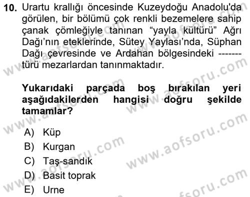 Eski Anadolu Tarihi Dersi 2023 - 2024 Yılı (Final) Dönem Sonu Sınavı 10. Soru