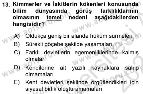 Eski Anadolu Tarihi Dersi 2023 - 2024 Yılı (Final) Dönem Sonu Sınav Soruları 13. Soru