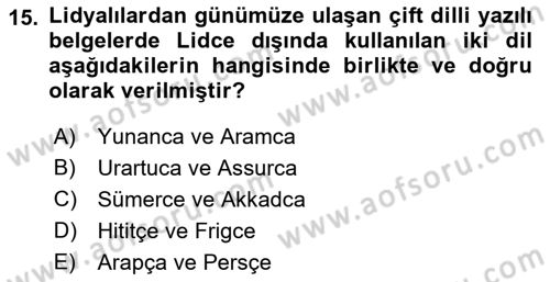 Eski Anadolu Tarihi Dersi 2023 - 2024 Yılı (Final) Dönem Sonu Sınav Soruları 15. Soru
