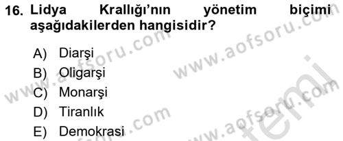 Eski Anadolu Tarihi Dersi 2023 - 2024 Yılı (Final) Dönem Sonu Sınav Soruları 16. Soru