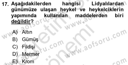 Eski Anadolu Tarihi Dersi 2023 - 2024 Yılı (Final) Dönem Sonu Sınav Soruları 17. Soru