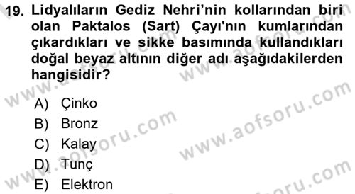 Eski Anadolu Tarihi Dersi 2023 - 2024 Yılı (Final) Dönem Sonu Sınav Soruları 19. Soru