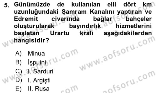 Eski Anadolu Tarihi Dersi 2023 - 2024 Yılı (Final) Dönem Sonu Sınav Soruları 5. Soru