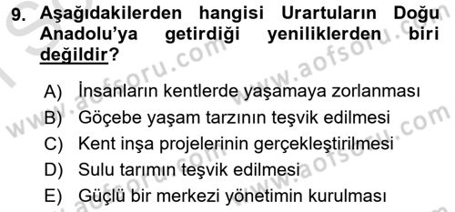 Eski Anadolu Tarihi Dersi 2023 - 2024 Yılı (Final) Dönem Sonu Sınav Soruları 9. Soru