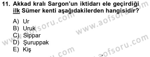 Eski Mezopotamya ve Mısır Tarihi Dersi 2012 - 2013 Yılı (Vize) Ara Sınav Soruları 11. Soru
