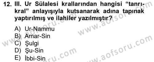 Eski Mezopotamya ve Mısır Tarihi Dersi 2012 - 2013 Yılı (Vize) Ara Sınav Soruları 12. Soru