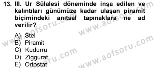Eski Mezopotamya ve Mısır Tarihi Dersi 2012 - 2013 Yılı (Vize) Ara Sınav Soruları 13. Soru