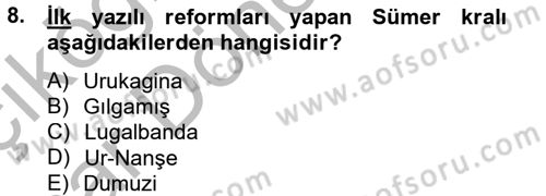 Eski Mezopotamya ve Mısır Tarihi Dersi 2012 - 2013 Yılı (Vize) Ara Sınav Soruları 8. Soru