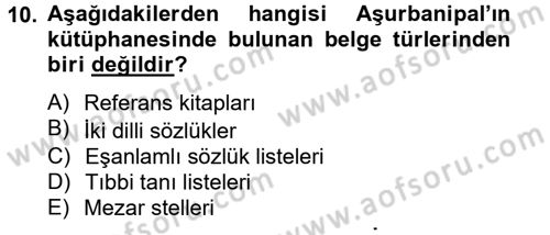 Eski Mezopotamya ve Mısır Tarihi Dersi 2012 - 2013 Yılı (Final) Dönem Sonu Sınav Soruları 10. Soru