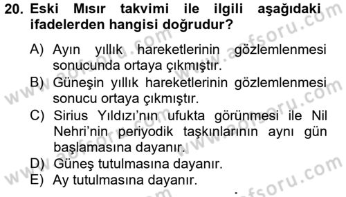 Eski Mezopotamya ve Mısır Tarihi Dersi 2012 - 2013 Yılı (Final) Dönem Sonu Sınav Soruları 20. Soru