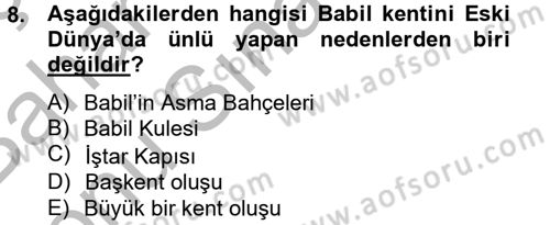 Eski Mezopotamya ve Mısır Tarihi Dersi 2012 - 2013 Yılı (Final) Dönem Sonu Sınav Soruları 8. Soru