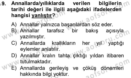 Eski Mezopotamya ve Mısır Tarihi Dersi 2012 - 2013 Yılı (Final) Dönem Sonu Sınav Soruları 9. Soru