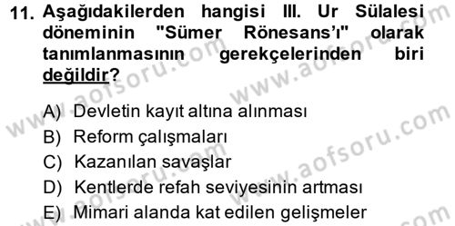 Eski Mezopotamya ve Mısır Tarihi Dersi 2013 - 2014 Yılı (Vize) Ara Sınav Soruları 11. Soru