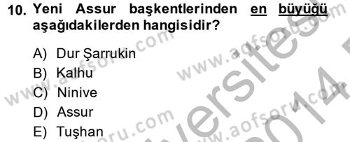 Eski Mezopotamya ve Mısır Tarihi Dersi 2013 - 2014 Yılı (Final) Dönem Sonu Sınav Soruları 10. Soru