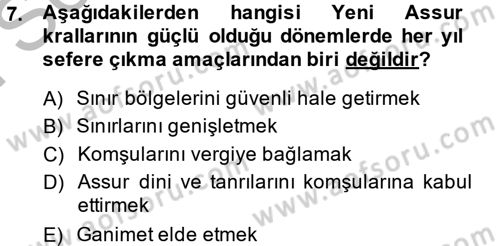 Eski Mezopotamya ve Mısır Tarihi Dersi 2013 - 2014 Yılı (Final) Dönem Sonu Sınav Soruları 7. Soru