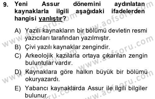 Eski Mezopotamya ve Mısır Tarihi Dersi 2013 - 2014 Yılı (Final) Dönem Sonu Sınav Soruları 9. Soru
