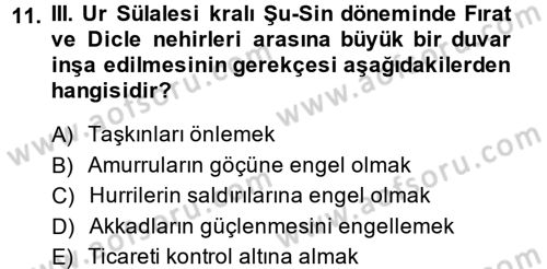 Eski Mezopotamya ve Mısır Tarihi Dersi 2014 - 2015 Yılı (Vize) Ara Sınav Soruları 11. Soru