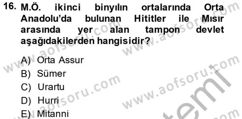 Eski Mezopotamya ve Mısır Tarihi Dersi 2014 - 2015 Yılı (Vize) Ara Sınav Soruları 16. Soru