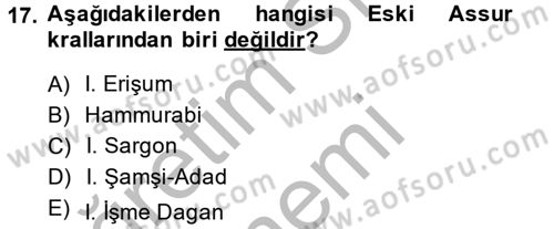 Eski Mezopotamya ve Mısır Tarihi Dersi 2014 - 2015 Yılı (Vize) Ara Sınav Soruları 17. Soru