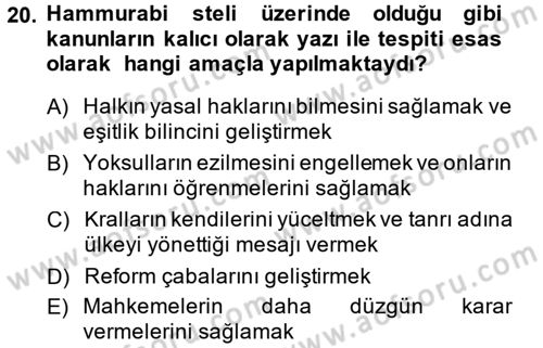 Eski Mezopotamya ve Mısır Tarihi Dersi 2014 - 2015 Yılı (Vize) Ara Sınav Soruları 20. Soru