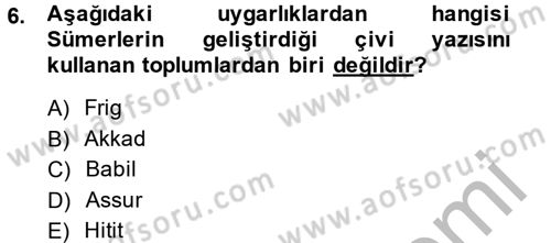 Eski Mezopotamya ve Mısır Tarihi Dersi 2014 - 2015 Yılı (Vize) Ara Sınav Soruları 6. Soru