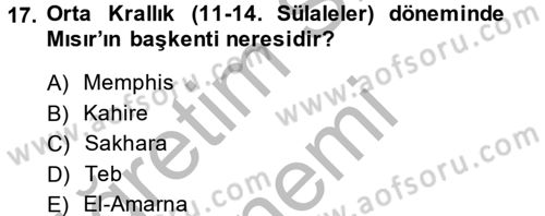 Eski Mezopotamya ve Mısır Tarihi Dersi 2014 - 2015 Yılı (Final) Dönem Sonu Sınav Soruları 17. Soru