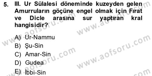 Eski Mezopotamya ve Mısır Tarihi Dersi 2014 - 2015 Yılı (Final) Dönem Sonu Sınav Soruları 5. Soru