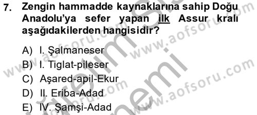 Eski Mezopotamya ve Mısır Tarihi Dersi 2014 - 2015 Yılı (Final) Dönem Sonu Sınav Soruları 7. Soru