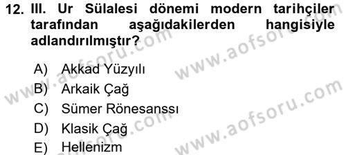 Eski Mezopotamya ve Mısır Tarihi Dersi 2015 - 2016 Yılı (Vize) Ara Sınav Soruları 12. Soru