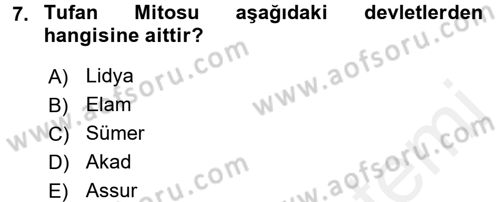 Eski Mezopotamya ve Mısır Tarihi Dersi 2015 - 2016 Yılı (Vize) Ara Sınav Soruları 7. Soru