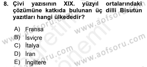Eski Mezopotamya ve Mısır Tarihi Dersi 2015 - 2016 Yılı (Vize) Ara Sınav Soruları 8. Soru