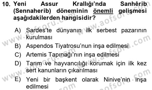Eski Mezopotamya ve Mısır Tarihi Dersi 2015 - 2016 Yılı (Final) Dönem Sonu Sınav Soruları 10. Soru
