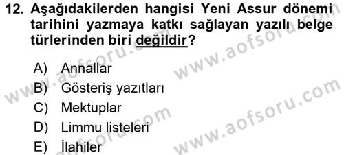 Eski Mezopotamya ve Mısır Tarihi Dersi 2015 - 2016 Yılı (Final) Dönem Sonu Sınav Soruları 12. Soru