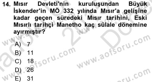 Eski Mezopotamya ve Mısır Tarihi Dersi 2015 - 2016 Yılı (Final) Dönem Sonu Sınav Soruları 14. Soru