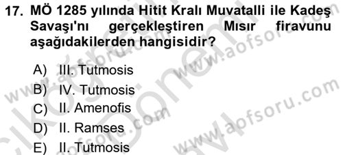 Eski Mezopotamya ve Mısır Tarihi Dersi 2015 - 2016 Yılı (Final) Dönem Sonu Sınav Soruları 17. Soru