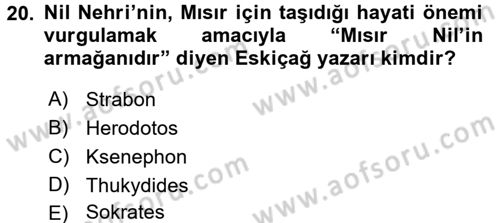 Eski Mezopotamya ve Mısır Tarihi Dersi 2015 - 2016 Yılı (Final) Dönem Sonu Sınav Soruları 20. Soru