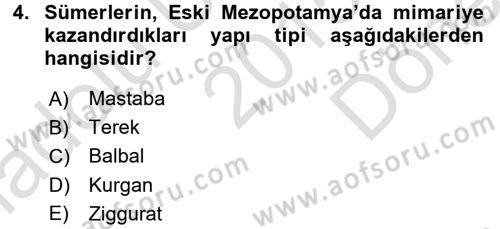 Eski Mezopotamya ve Mısır Tarihi Dersi 2015 - 2016 Yılı (Final) Dönem Sonu Sınav Soruları 4. Soru