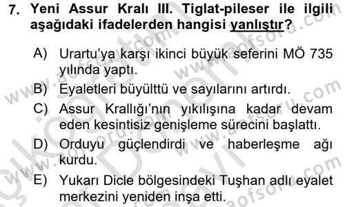 Eski Mezopotamya ve Mısır Tarihi Dersi 2015 - 2016 Yılı (Final) Dönem Sonu Sınav Soruları 7. Soru