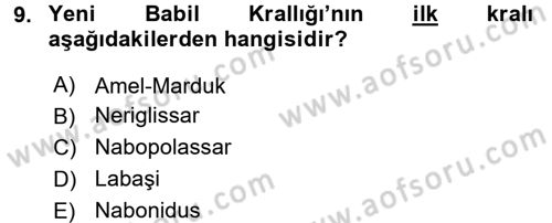 Eski Mezopotamya ve Mısır Tarihi Dersi 2015 - 2016 Yılı (Final) Dönem Sonu Sınav Soruları 9. Soru