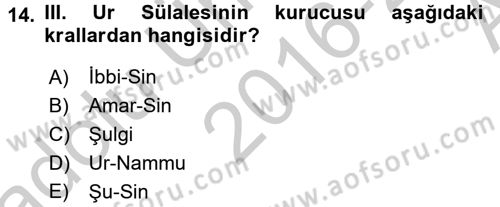 Eski Mezopotamya ve Mısır Tarihi Dersi 2016 - 2017 Yılı (Vize) Ara Sınav Soruları 14. Soru