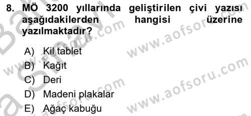 Eski Mezopotamya ve Mısır Tarihi Dersi 2016 - 2017 Yılı (Vize) Ara Sınav Soruları 8. Soru