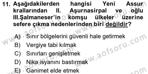 Eski Mezopotamya ve Mısır Tarihi Dersi 2016 - 2017 Yılı (Final) Dönem Sonu Sınav Soruları 11. Soru