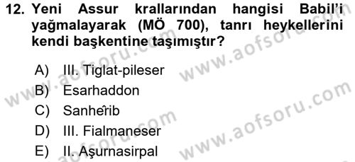 Eski Mezopotamya ve Mısır Tarihi Dersi 2016 - 2017 Yılı (Final) Dönem Sonu Sınav Soruları 12. Soru