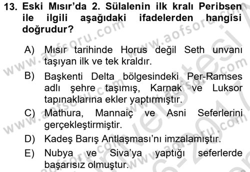 Eski Mezopotamya ve Mısır Tarihi Dersi 2016 - 2017 Yılı (Final) Dönem Sonu Sınav Soruları 13. Soru
