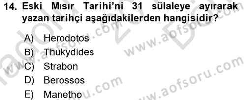 Eski Mezopotamya ve Mısır Tarihi Dersi 2016 - 2017 Yılı (Final) Dönem Sonu Sınav Soruları 14. Soru